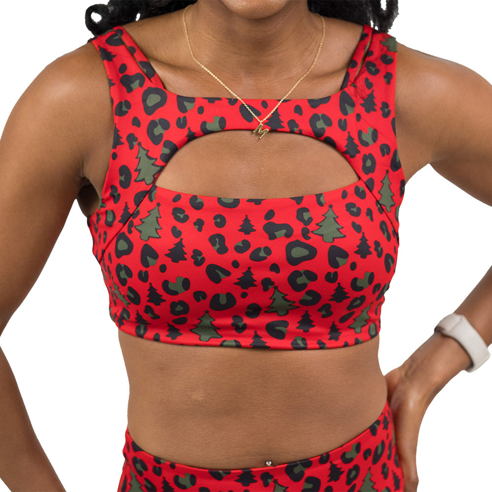 red and green Christmas tree leopard print bra