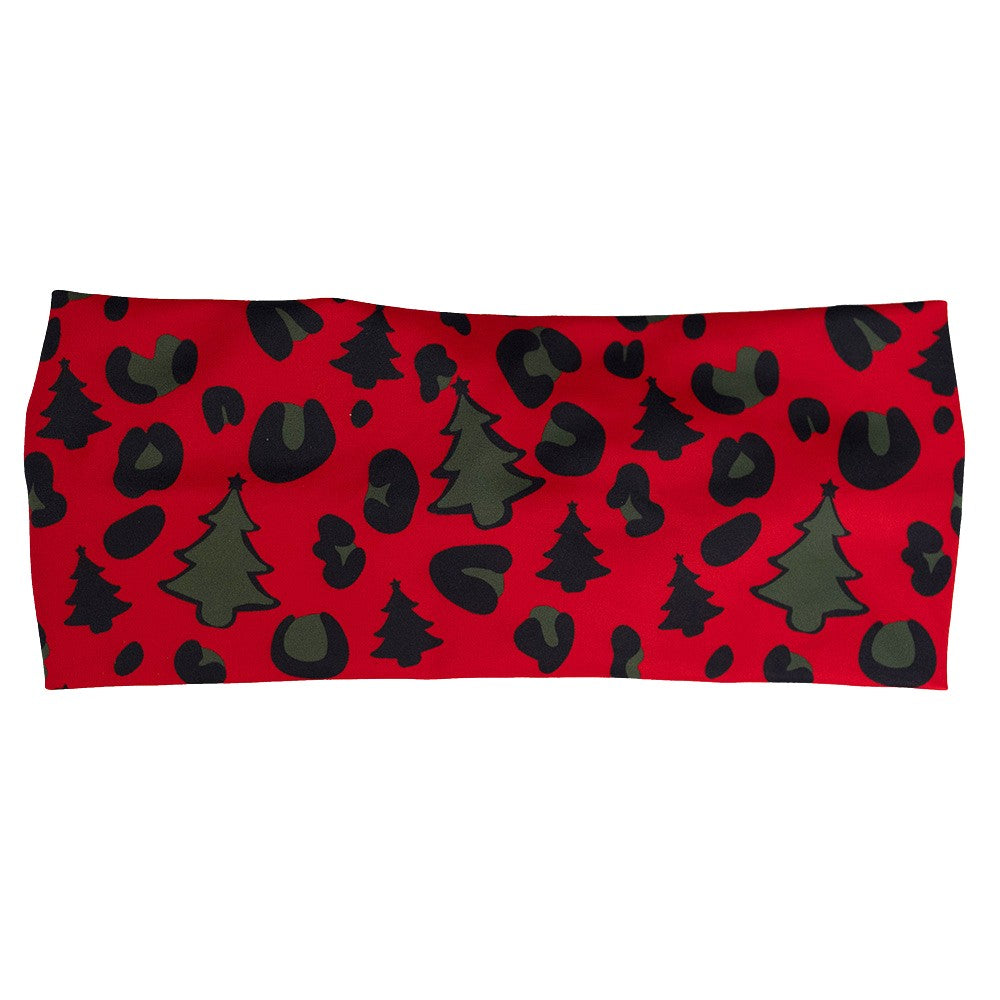 red and green Christmas tree leopard print headband