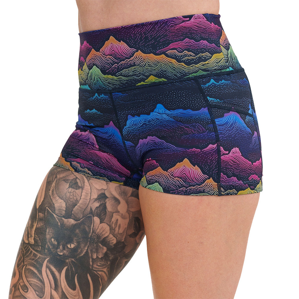 colorful mountain print shorts
