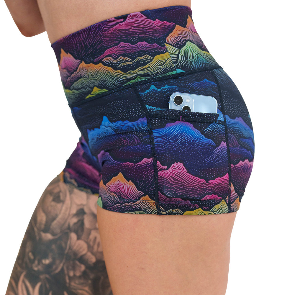 colorful mountain print shorts