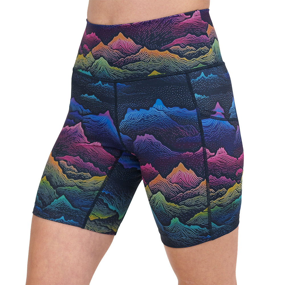 colorful mountain print shorts