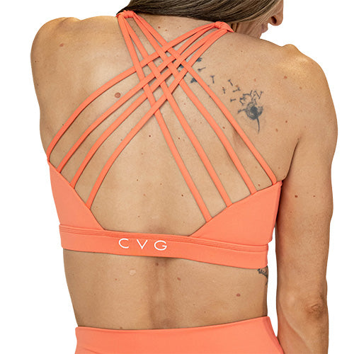 solid coral sports bra back