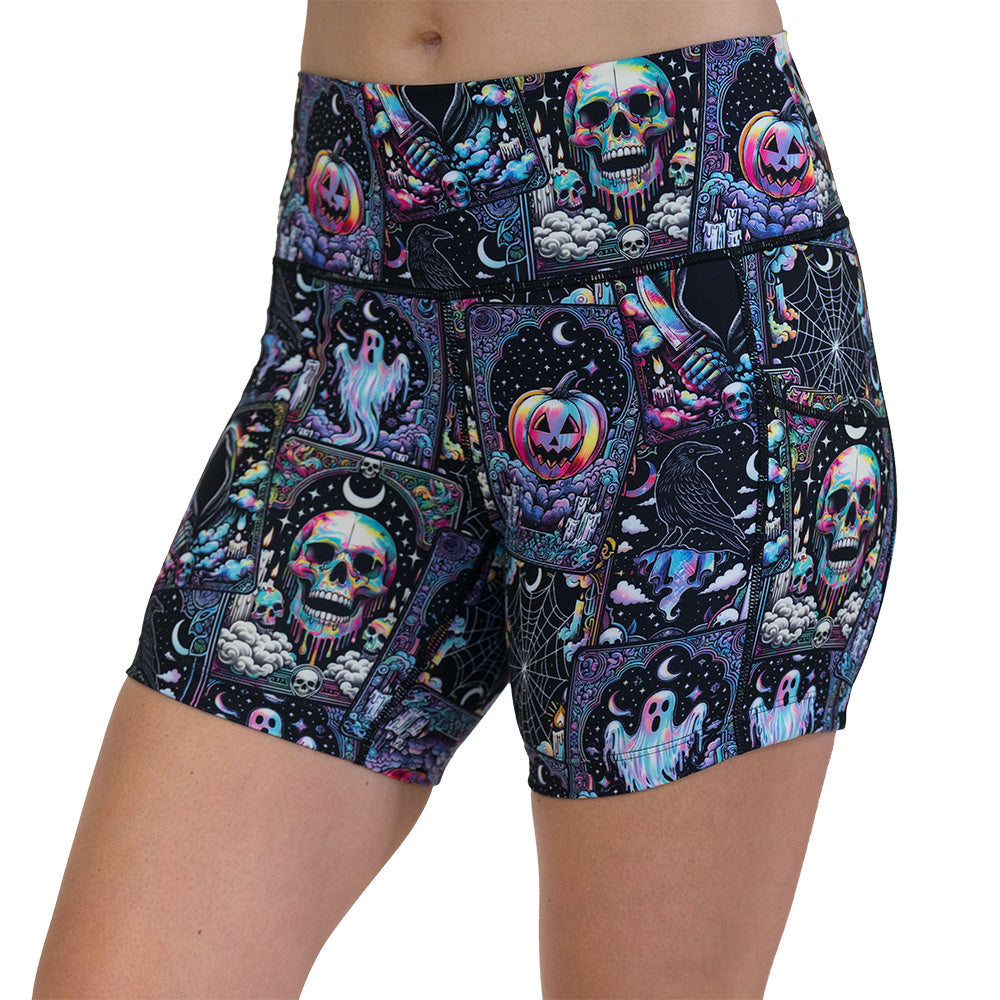 Colorful skull and ghost patterned shorts