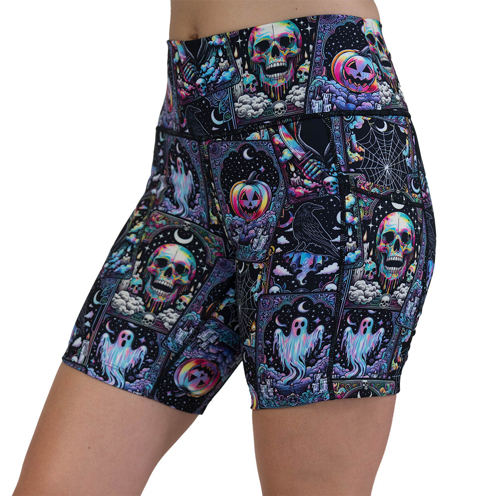 Colorful skull and ghost patterned shorts