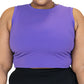 front of solid purple fitted crop top