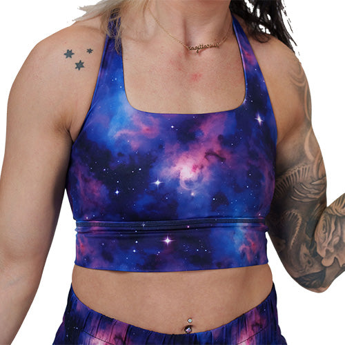 galaxy print sports bra