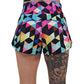 back of rainbow color block patterned shorts