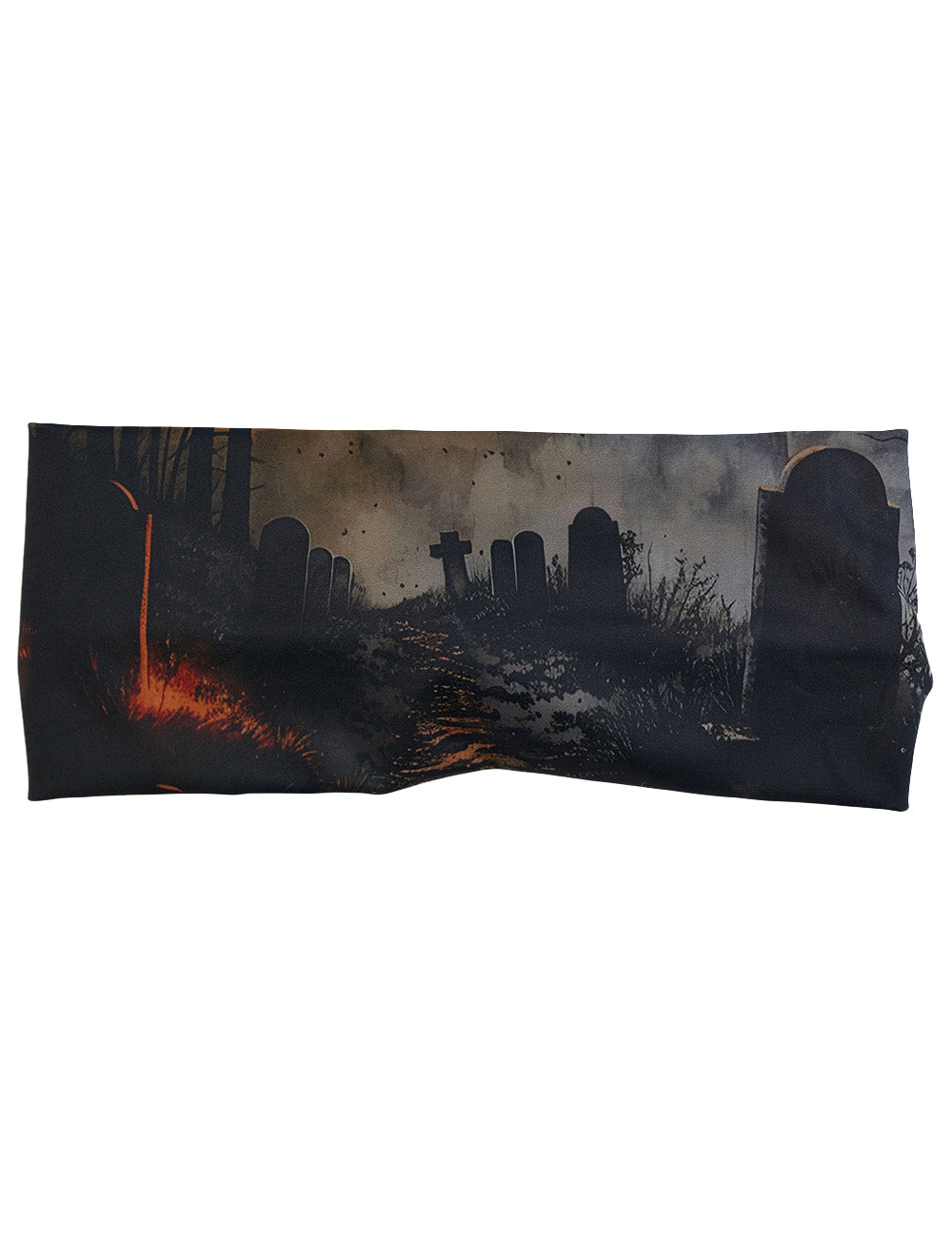 front of the spooky graveyard headband against a white background