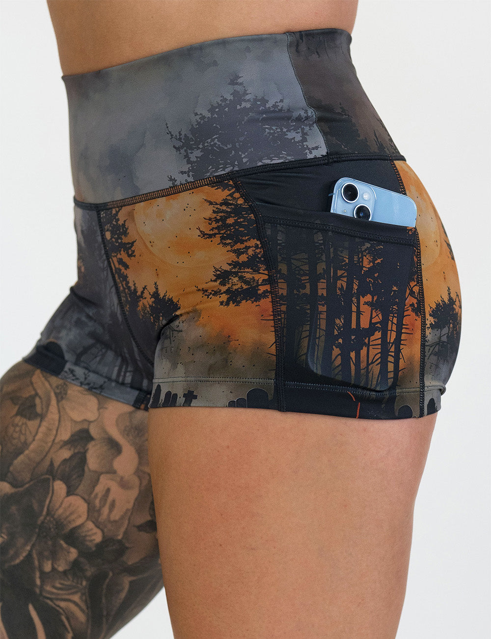 close up of the 2.5 inch dark cemetery with a full moon shorts against a white background