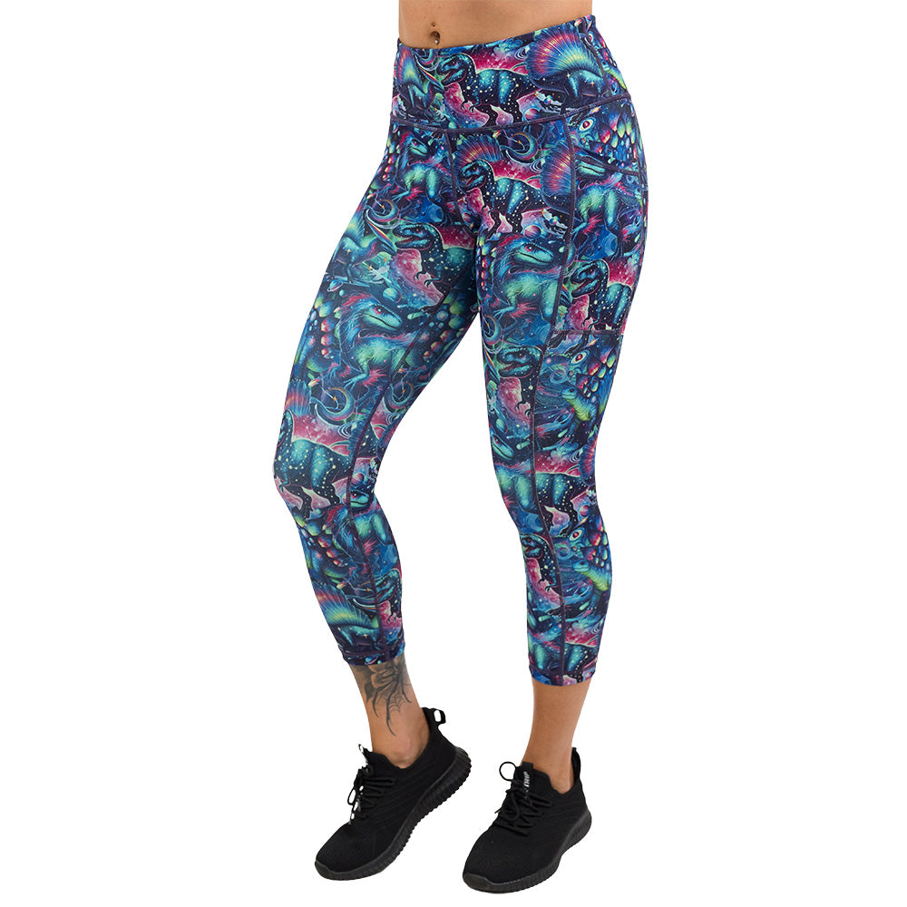 leggings with colorful dinosaur design