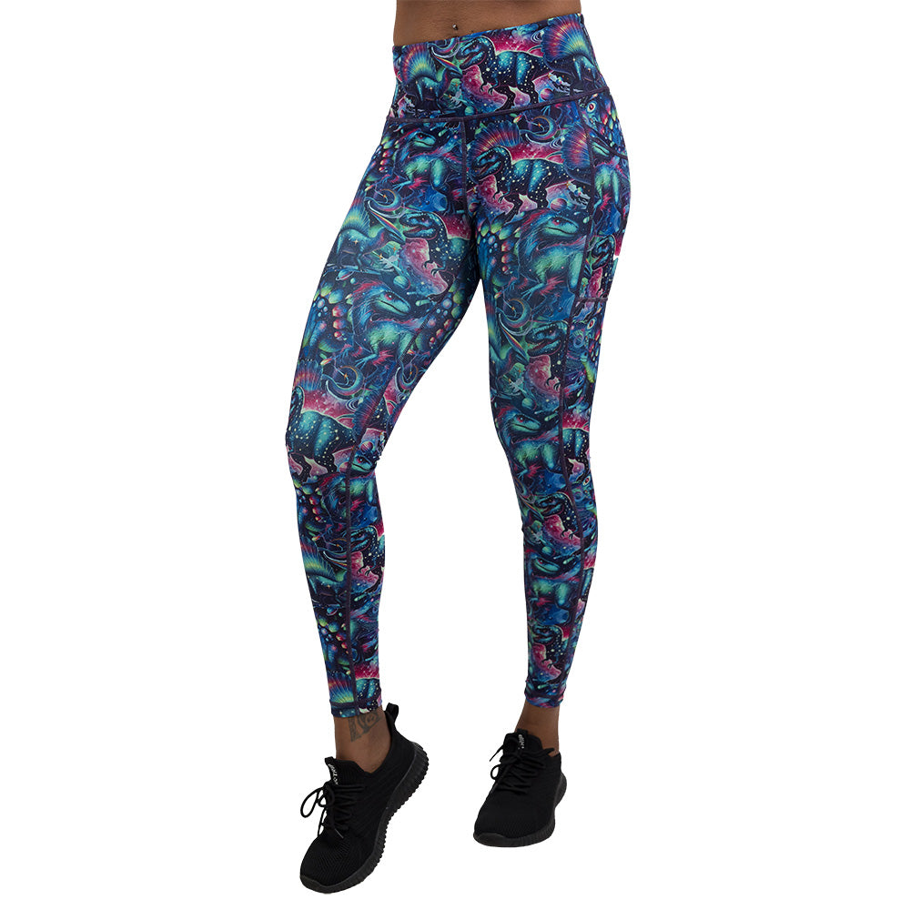 leggings with colorful dinosaur design