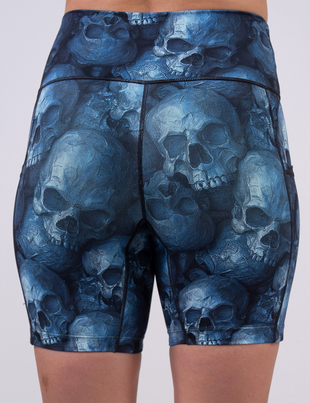 back of the cool blue skulls 7 inch shorts against a white background