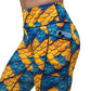 blue and yellow dragon scale print legging's side pocket