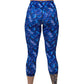 back of capri length blue dragon scale print leggings
