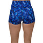 back of 2.5 inch blue dragon scale print shorts