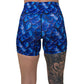back of 5 inch blue dragon scale print shorts
