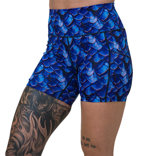 5 inch blue dragon scale print shorts