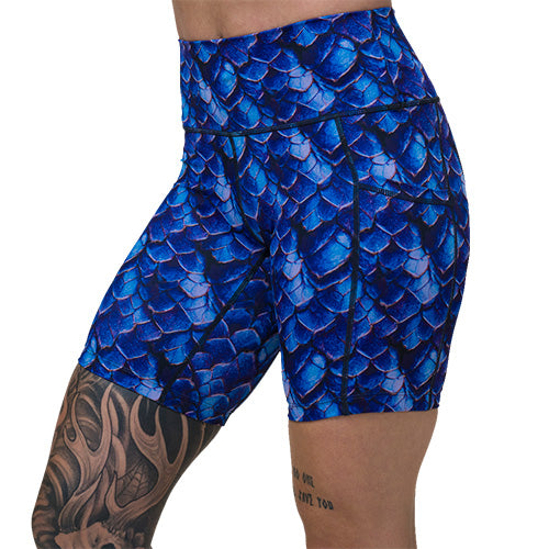 7 inch blue dragon scale print shorts