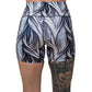 back of 5 inch grey dragon scale print shorts
