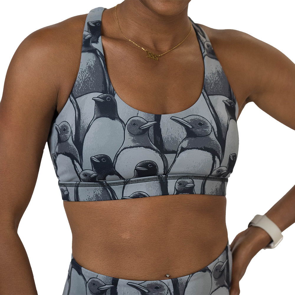 penguin patterned sports bra