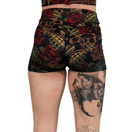 back view of tattoo pattern shorts