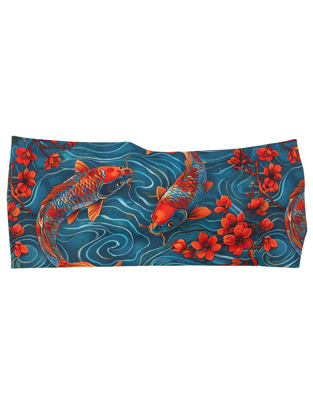 front of the swimming koi fish headband against a white background