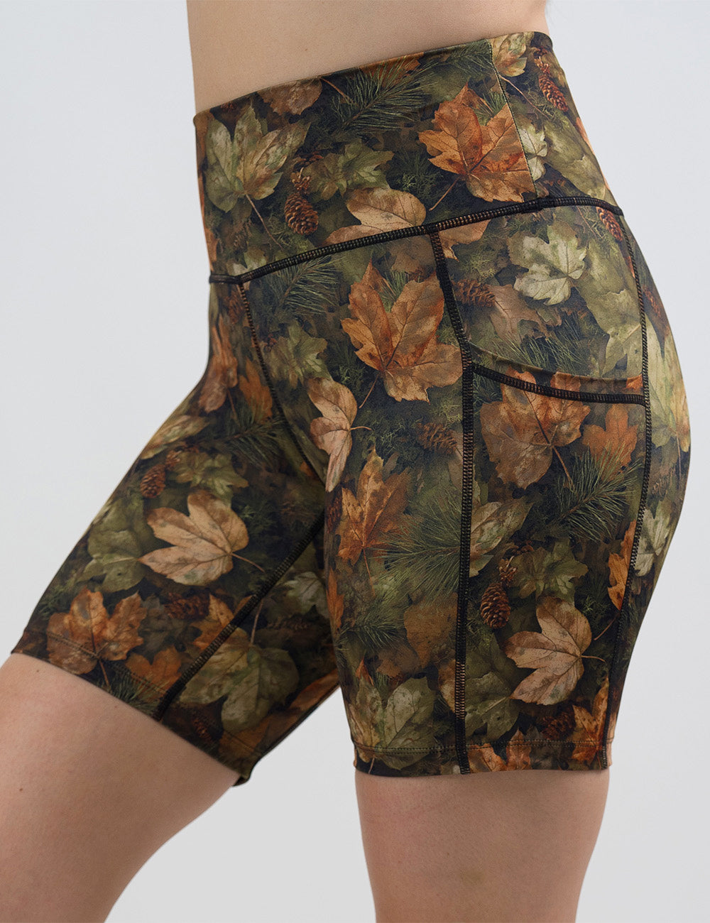 front of the 7 inch forest floor covered in leaves shorts against a white background