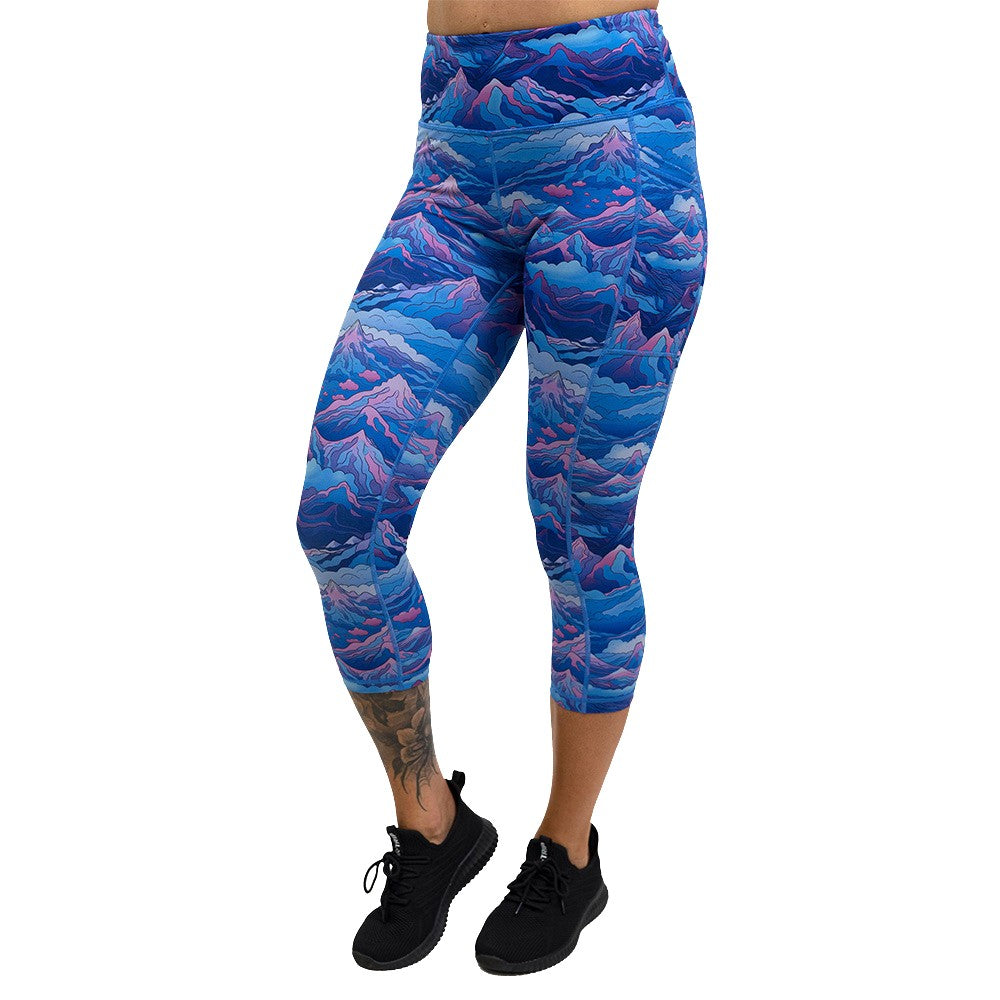 Blue, pink and purple patterned leggings