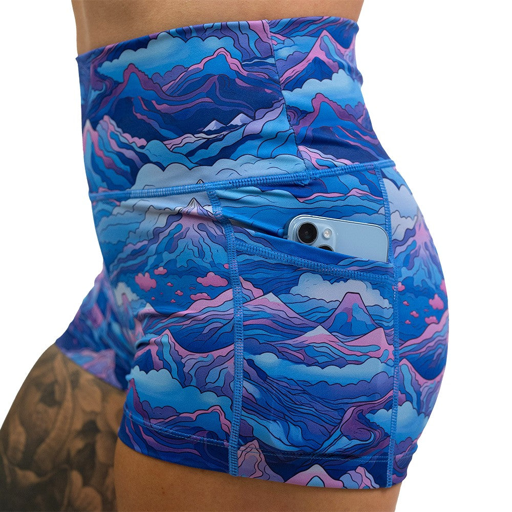 Blue, pink and purple patterned shorts