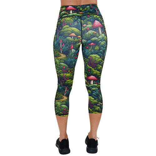 back of capri length enchanted forest themed leggings
