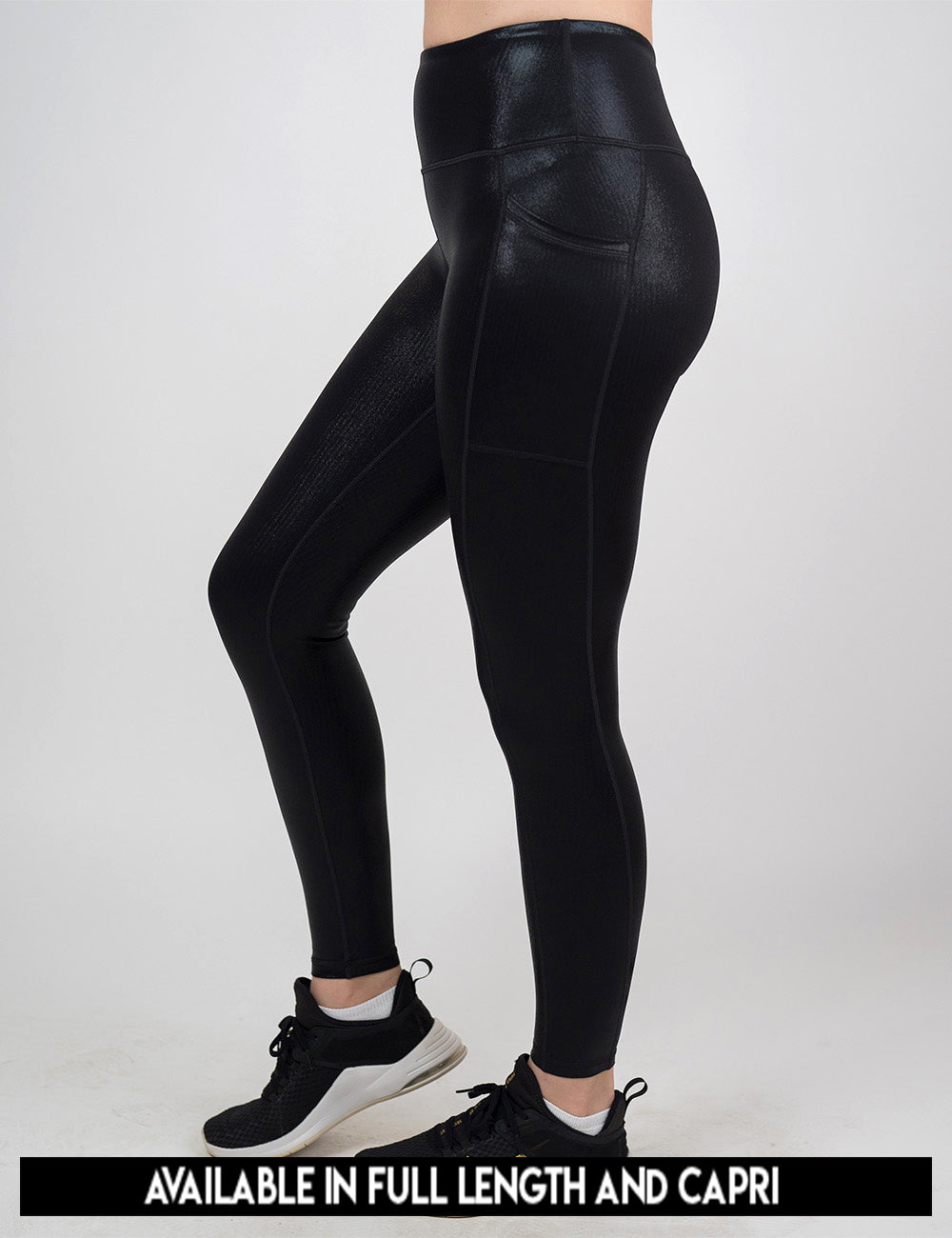 available lengths for the black leather leggings, lengths include full length and capri