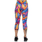 back of capri length colorful feather patterned leggings