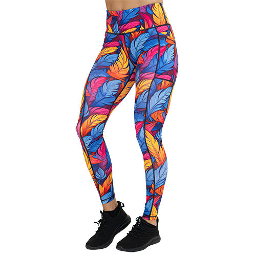 full length colorful feather patterned leggings
