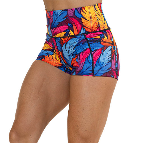 2.5 inch colorful feather patterned shorts