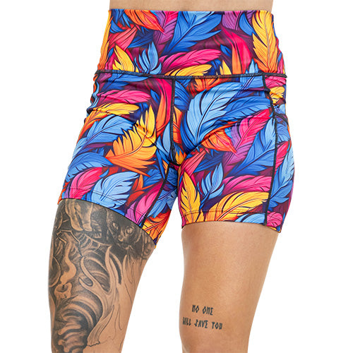 5 inch colorful feather patterned shorts