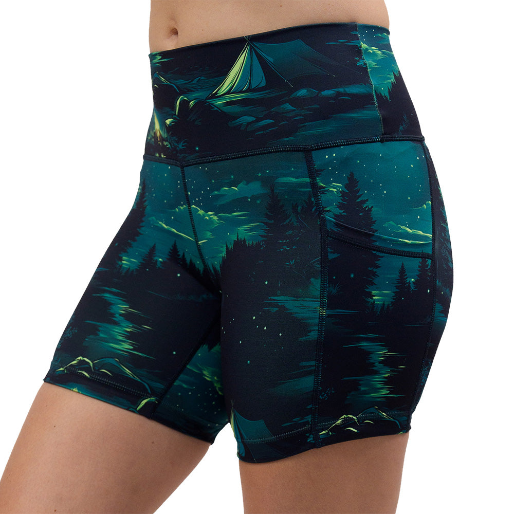 night time camp out 5 inch shorts against a white background facing the front