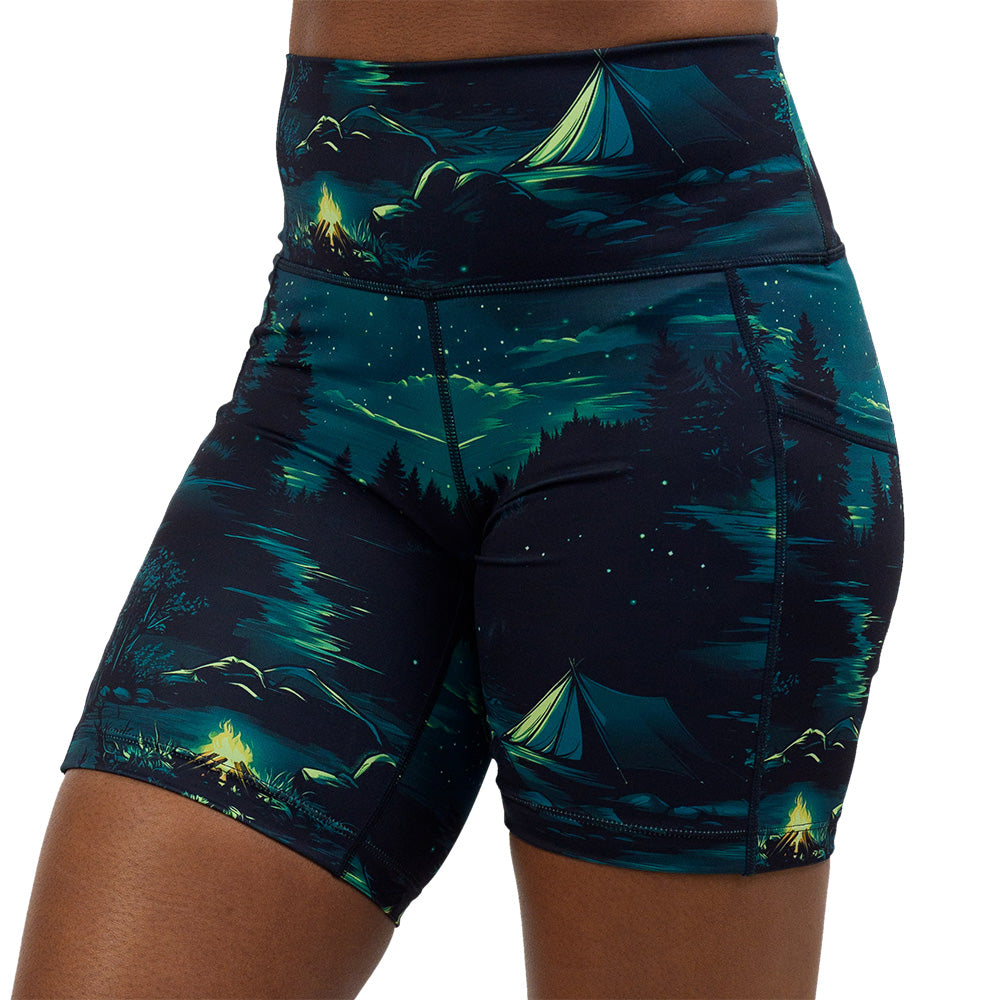 night time camp out 7 inch shorts facing the front against a white background