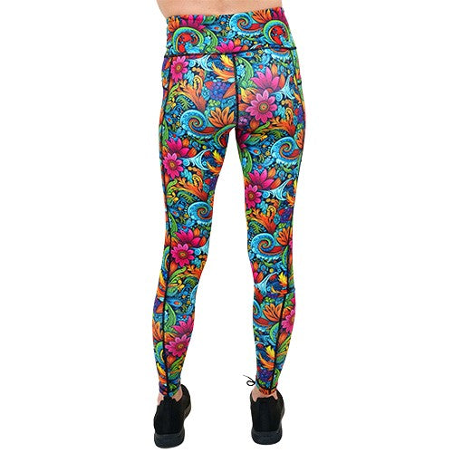 back of the full length floral swirl patterned leggings