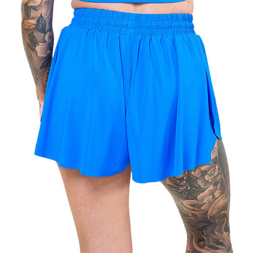 back of the blue flowy shorts