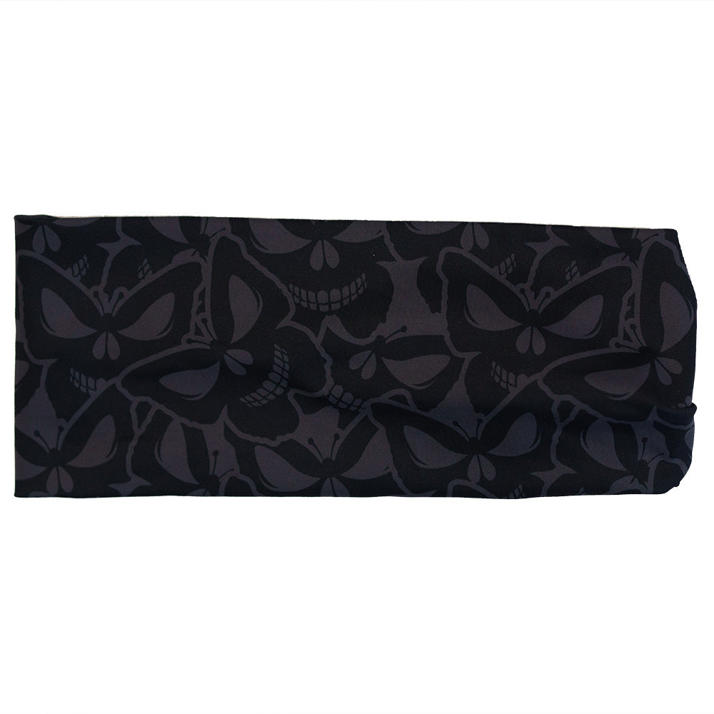 grey and black butterfly shaped skulls patterned headband