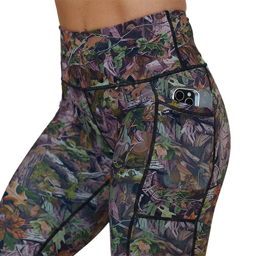forest camo patterned legging's side pocket