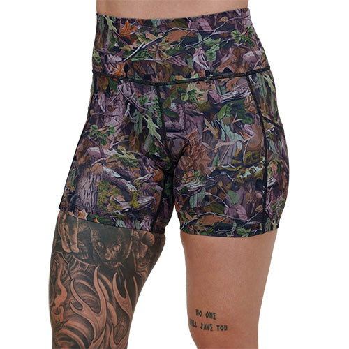 5 inch forest camo patterned shorts