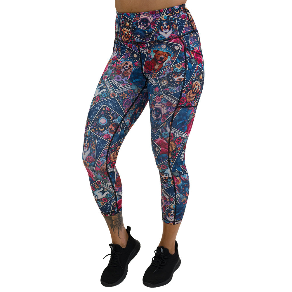 Colorful leggings with dog illustration pattern on it