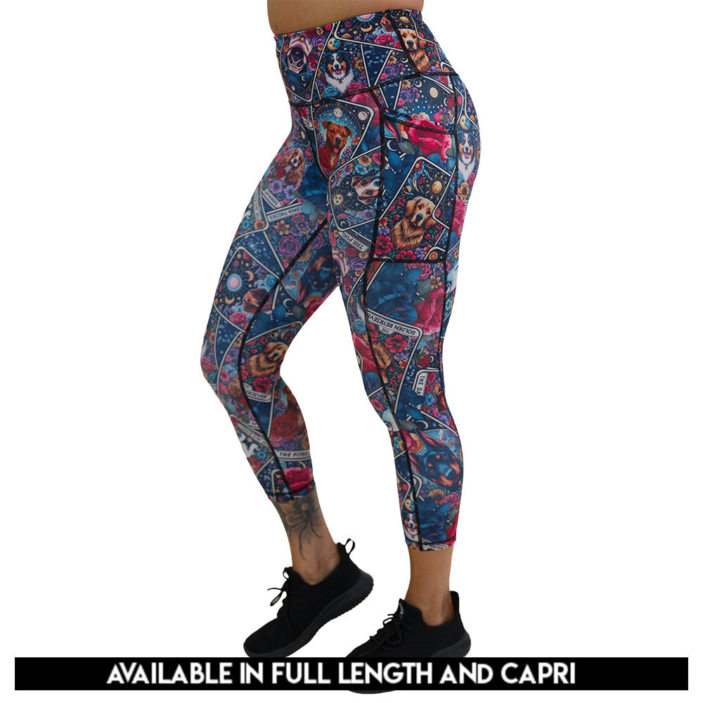 Colorful leggings with dog illustration pattern on it