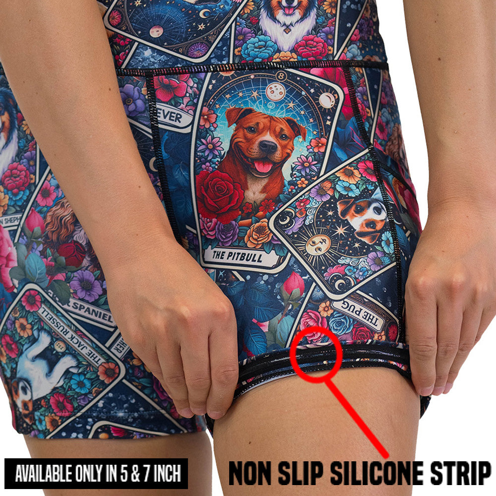 non slip strip on the Colorful shorts with dog illustration pattern on it