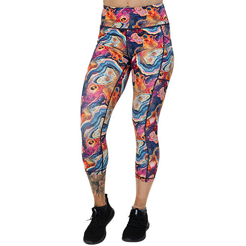 capri length colorful marble patterned leggings