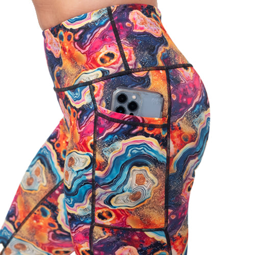 colorful marble patterned legging's pocket