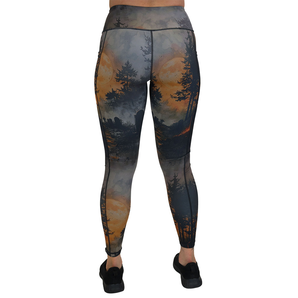 back of the graveyard themed leggings