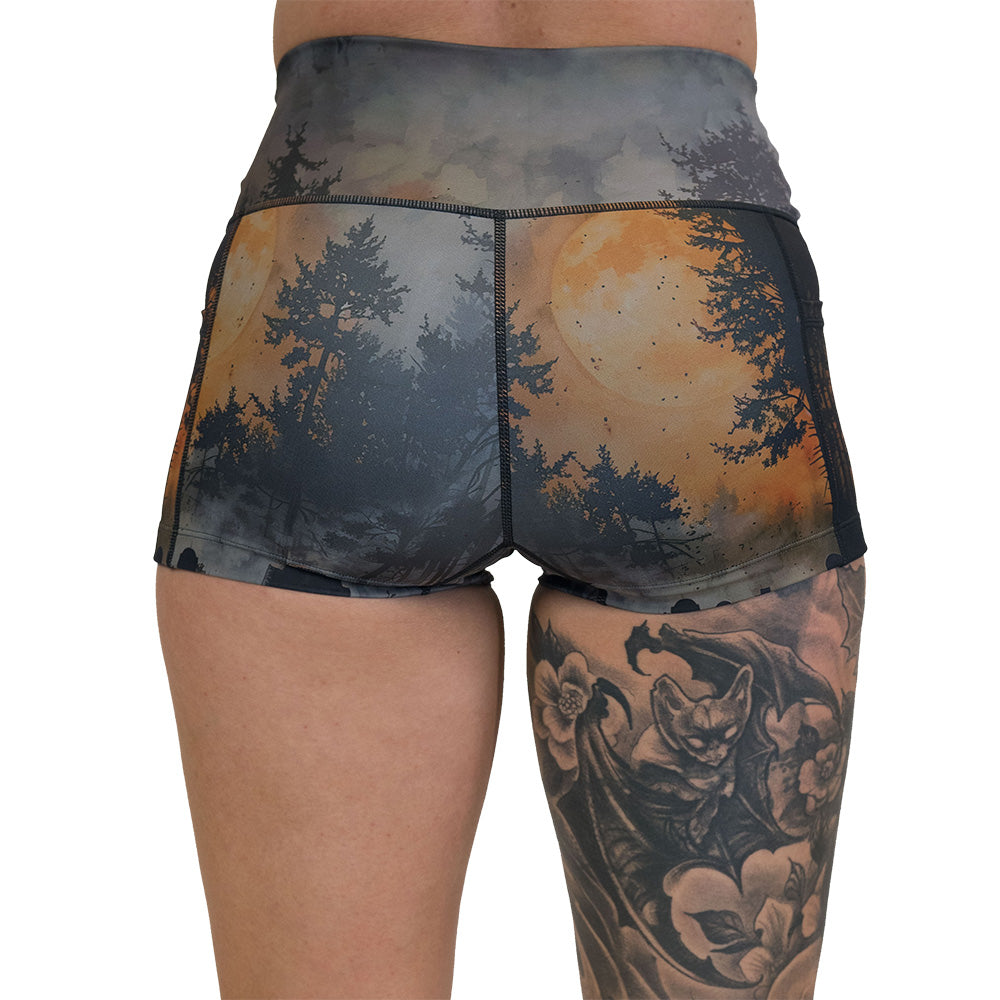 back of the graveyard themed shorts