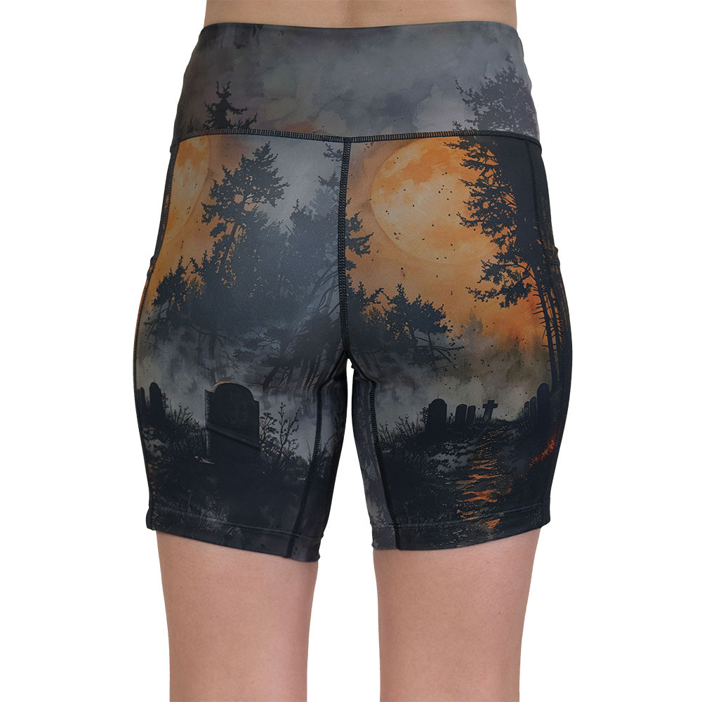 back of the graveyard themed shorts